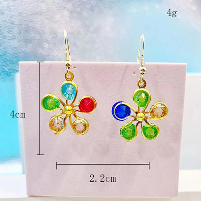 1 Pair Sweet Simple Style Flower Plating Inlay Alloy Artificial Gemstones Rhinestones 14k Gold Plated Drop Earrings