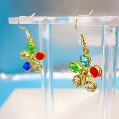 1 Pair Sweet Simple Style Flower Plating Inlay Alloy Artificial Gemstones Rhinestones 14k Gold Plated Drop Earrings