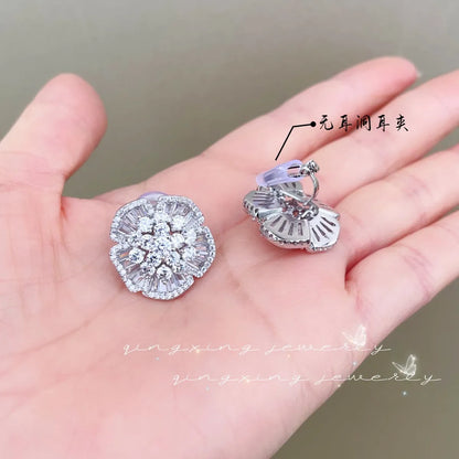 1 Pair Sweet Simple Style Flower Plating Inlay Copper Zircon Drop Earrings