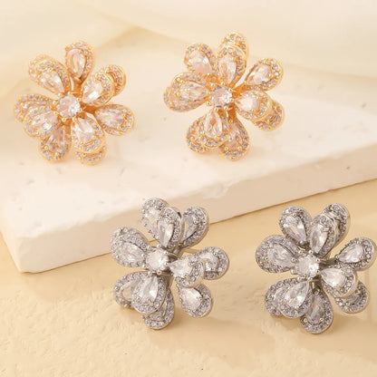 1 Pair Sweet Simple Style Flower Plating Inlay Copper Zircon White Gold Plated Gold Plated Ear Studs