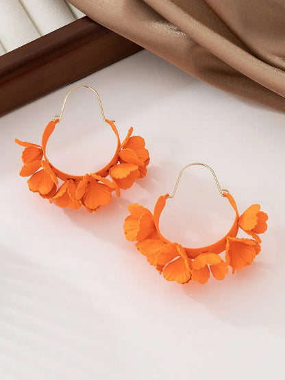 1 Pair Sweet Simple Style Flower Stoving Varnish Frill Synthetic Resin Iron Imitation Gold  Earrings