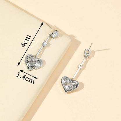 1 Pair Sweet Simple Style Heart Shape Eye Plating Inlay Copper Zircon White Gold Plated Drop Earrings