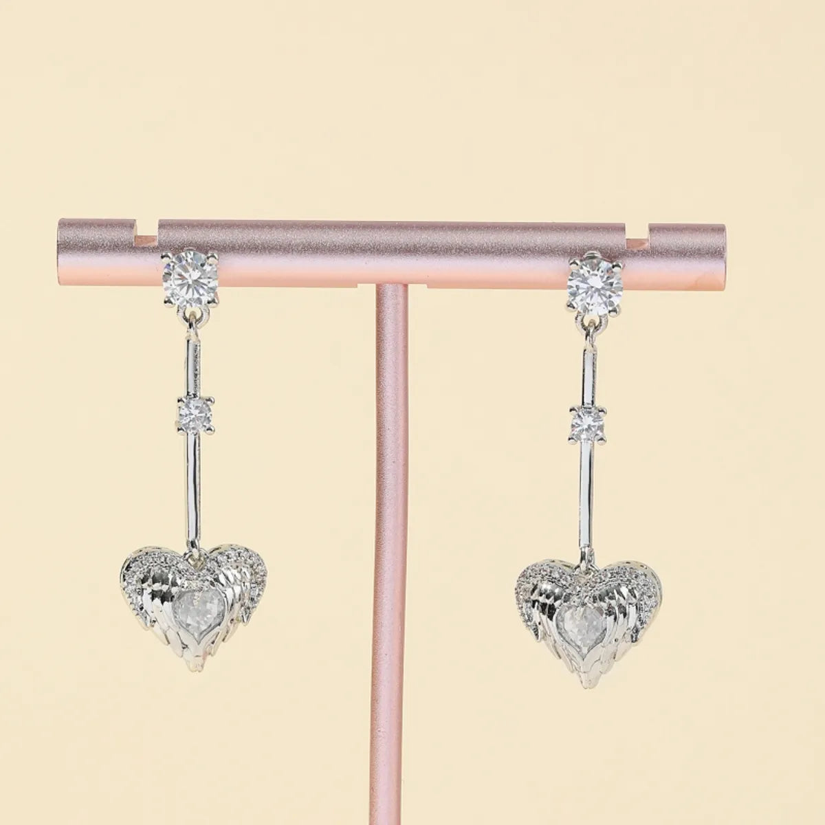 1 Pair Sweet Simple Style Heart Shape Eye Plating Inlay Copper Zircon White Gold Plated Drop Earrings