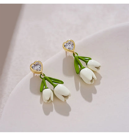 1 Pair Sweet Simple Style Heart Shape Flower Stoving Varnish Inlay Alloy Rhinestones Drop Earrings