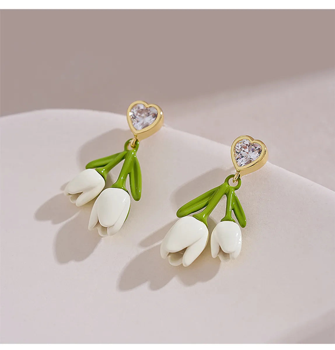 1 Pair Sweet Simple Style Heart Shape Flower Stoving Varnish Inlay Alloy Rhinestones Drop Earrings