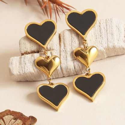 1 Pair Sweet Simple Style Heart Shape Inlay 304 Stainless Steel Acrylic Shell 18K Gold Plated Drop Earrings