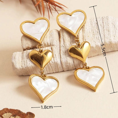 1 Pair Sweet Simple Style Heart Shape Inlay 304 Stainless Steel Acrylic Shell 18K Gold Plated Drop Earrings