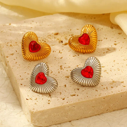 1 Pair Sweet Simple Style Heart Shape Inlay 304 Stainless Steel Zircon Ear Studs