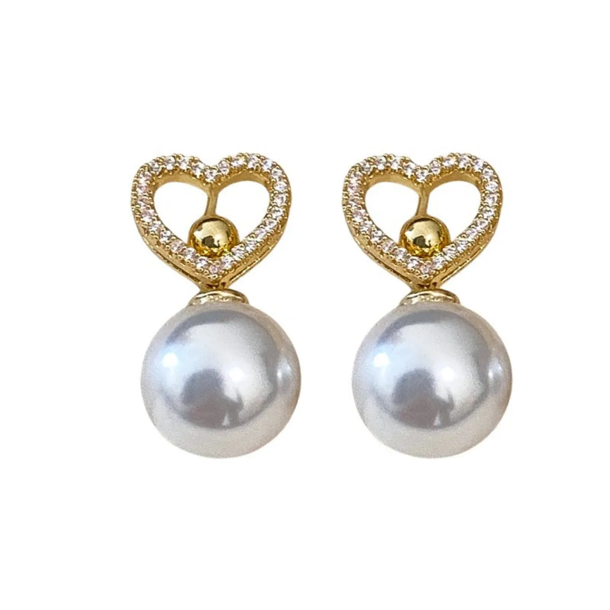 1 Pair Sweet Simple Style Heart Shape Inlay Imitation Pearl Rhinestones Pearl Drop Earrings