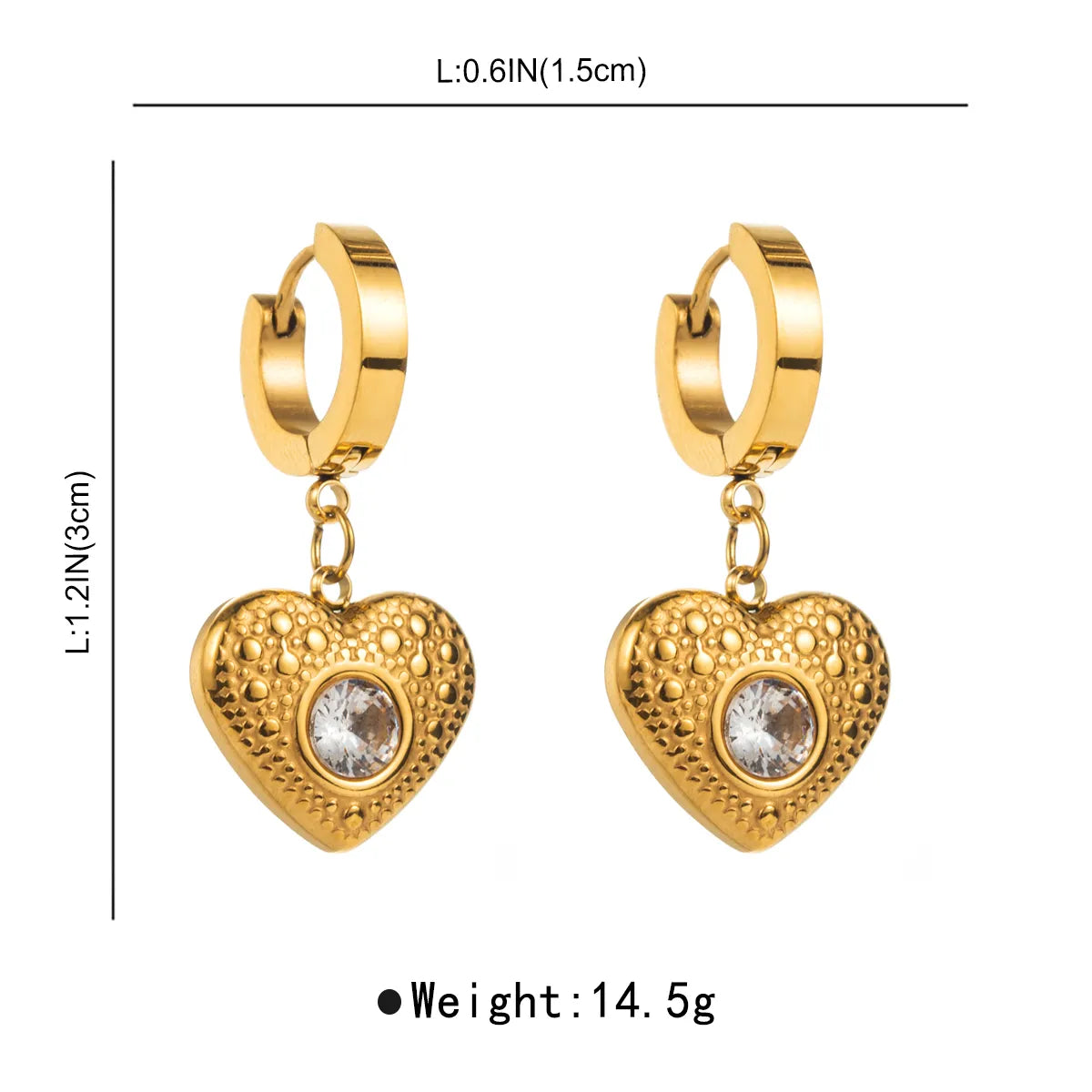 1 Pair Sweet Simple Style Heart Shape Inlay Stainless Steel Zircon Drop Earrings