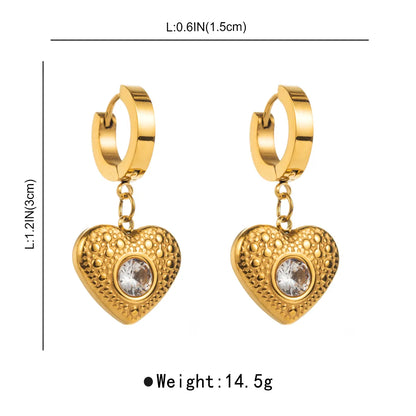 1 Pair Sweet Simple Style Heart Shape Inlay Stainless Steel Zircon Drop Earrings