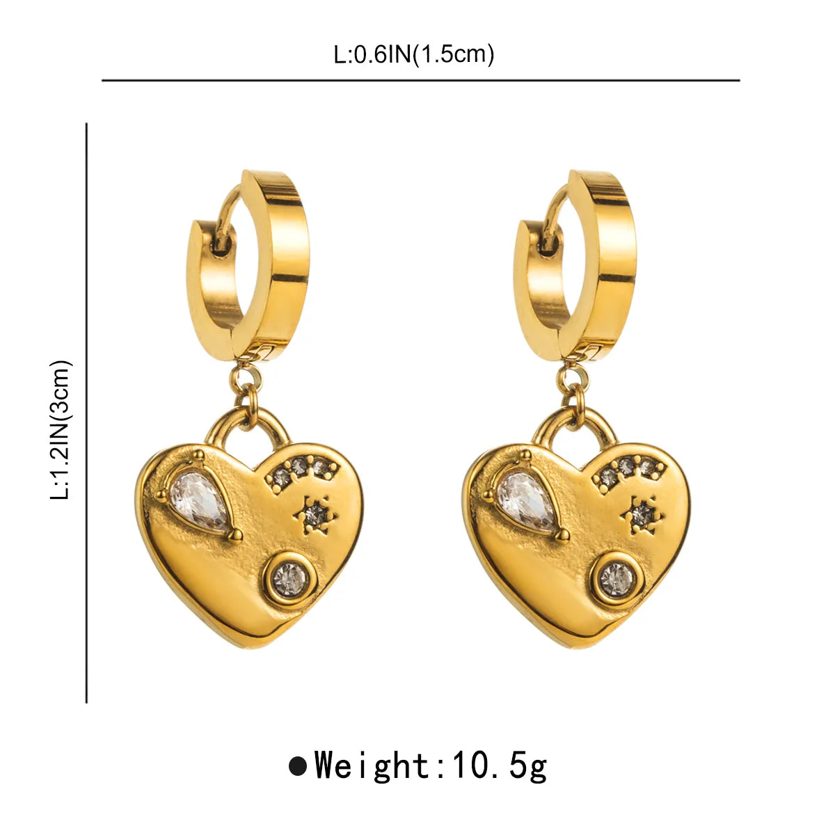 1 Pair Sweet Simple Style Heart Shape Inlay Stainless Steel Zircon Drop Earrings