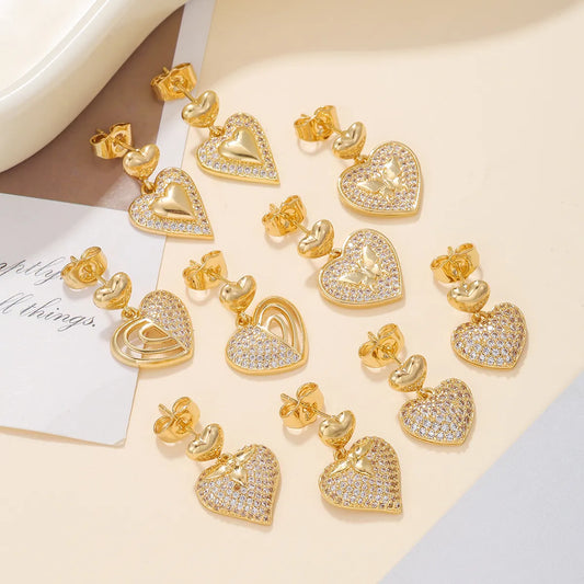 1 Pair Sweet Simple Style Heart Shape Plating Inlay Alloy Zircon 18k Gold Plated Earrings