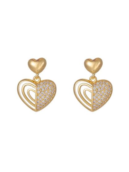 1 Pair Sweet Simple Style Heart Shape Plating Inlay Alloy Zircon 18k Gold Plated Earrings