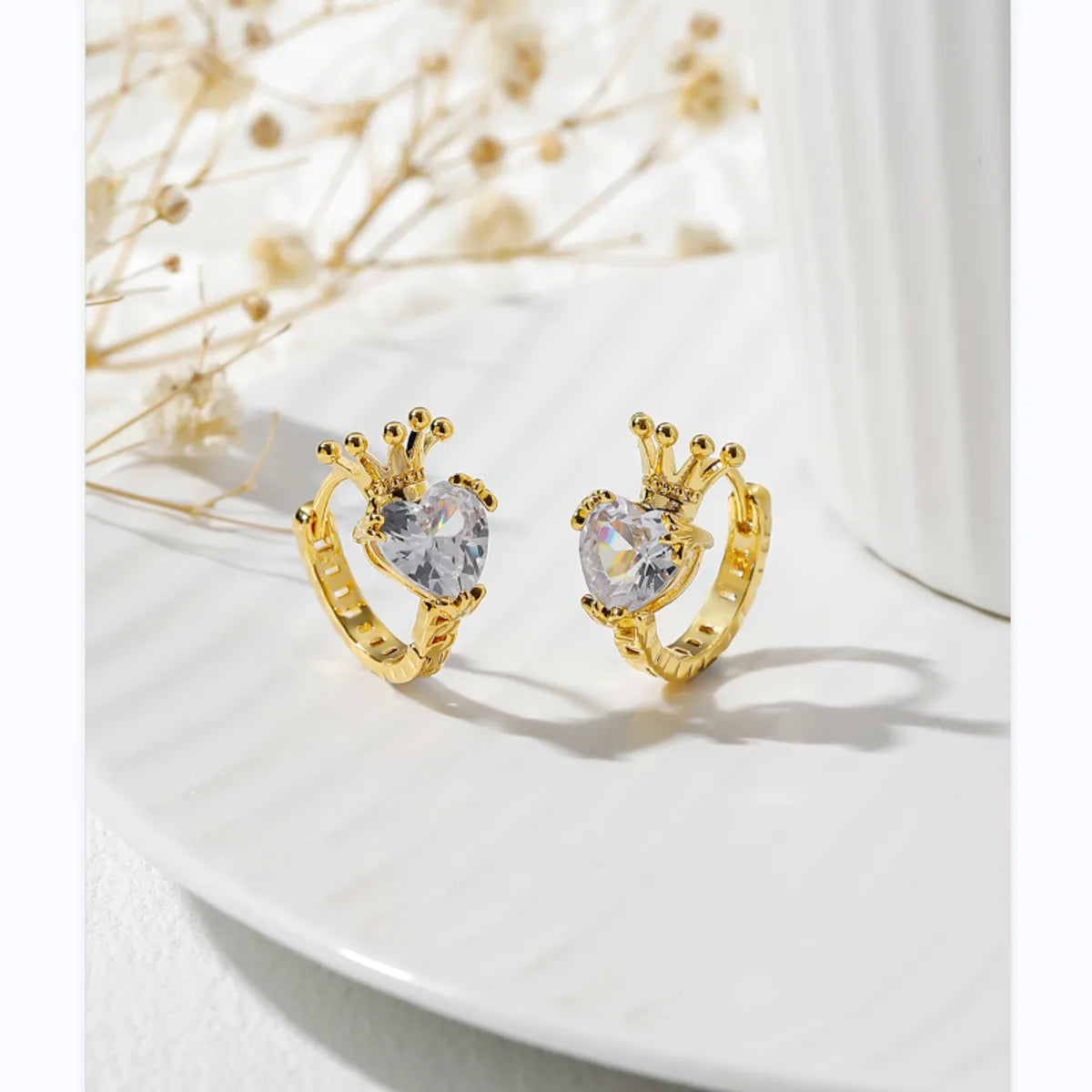 1 Pair Sweet Simple Style Heart Shape Plating Inlay Copper Zircon 18k Gold Plated Ear Studs