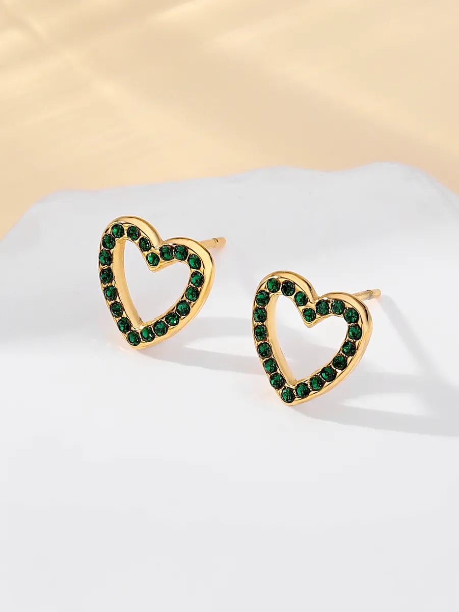 1 Pair Sweet Simple Style Heart Shape Plating Inlay Stainless Steel Zircon 18k Gold Plated Ear Studs