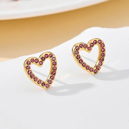 1 Pair Sweet Simple Style Heart Shape Plating Inlay Stainless Steel Zircon 18k Gold Plated Ear Studs