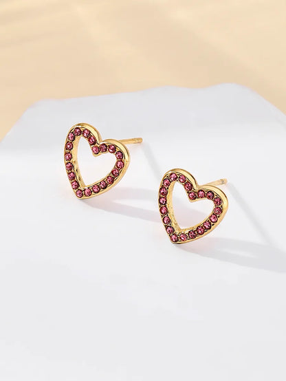 1 Pair Sweet Simple Style Heart Shape Plating Inlay Stainless Steel Zircon 18k Gold Plated Ear Studs