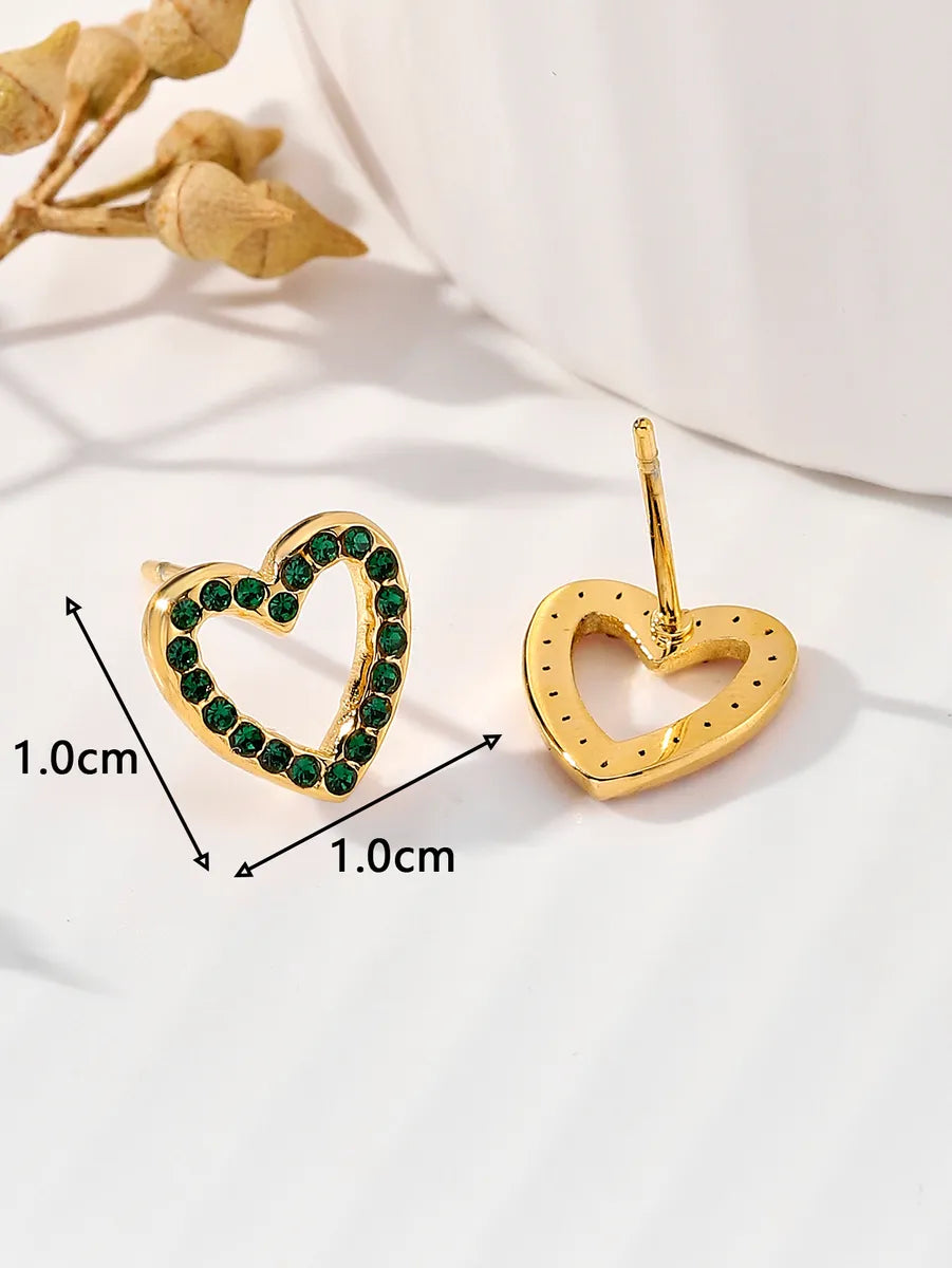 1 Pair Sweet Simple Style Heart Shape Plating Inlay Stainless Steel Zircon 18k Gold Plated Ear Studs