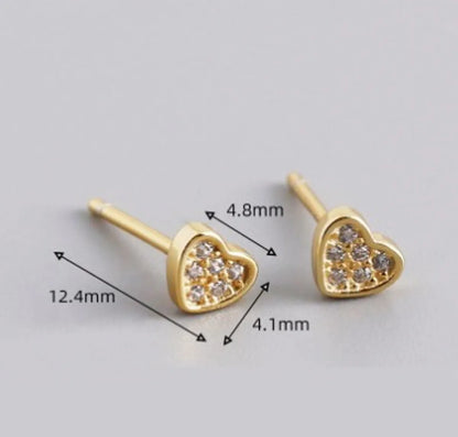 1 Pair Sweet Simple Style Heart Shape Plating Inlay Sterling Silver Zircon Ear Studs