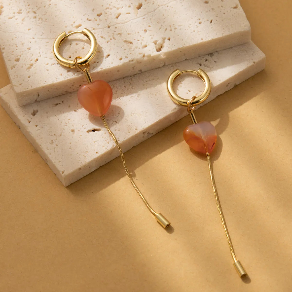 1 Pair Sweet Simple Style Heart Shape Plating Natural Stone Copper Drop Earrings