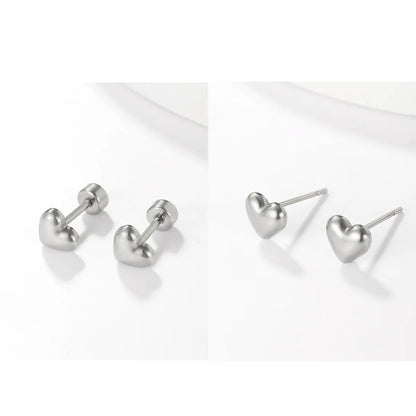 1 Pair Sweet Simple Style Heart Shape Stainless Steel Plating White Gold Plated Ear Studs