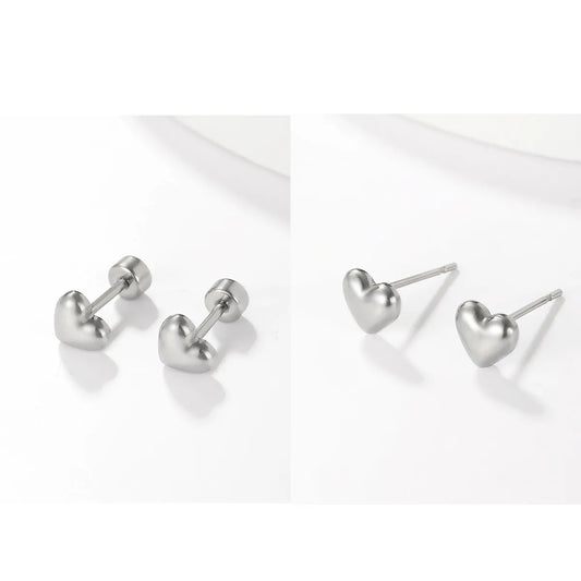 1 Pair Sweet Simple Style Heart Shape Stainless Steel Plating White Gold Plated Ear Studs