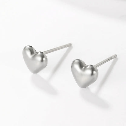 1 Pair Sweet Simple Style Heart Shape Stainless Steel Plating White Gold Plated Ear Studs