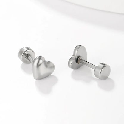 1 Pair Sweet Simple Style Heart Shape Stainless Steel Plating White Gold Plated Ear Studs