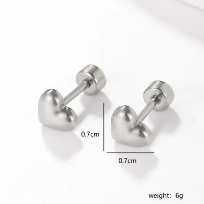 1 Pair Sweet Simple Style Heart Shape Stainless Steel Plating White Gold Plated Ear Studs