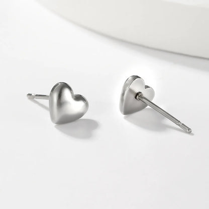 1 Pair Sweet Simple Style Heart Shape Stainless Steel Plating White Gold Plated Ear Studs