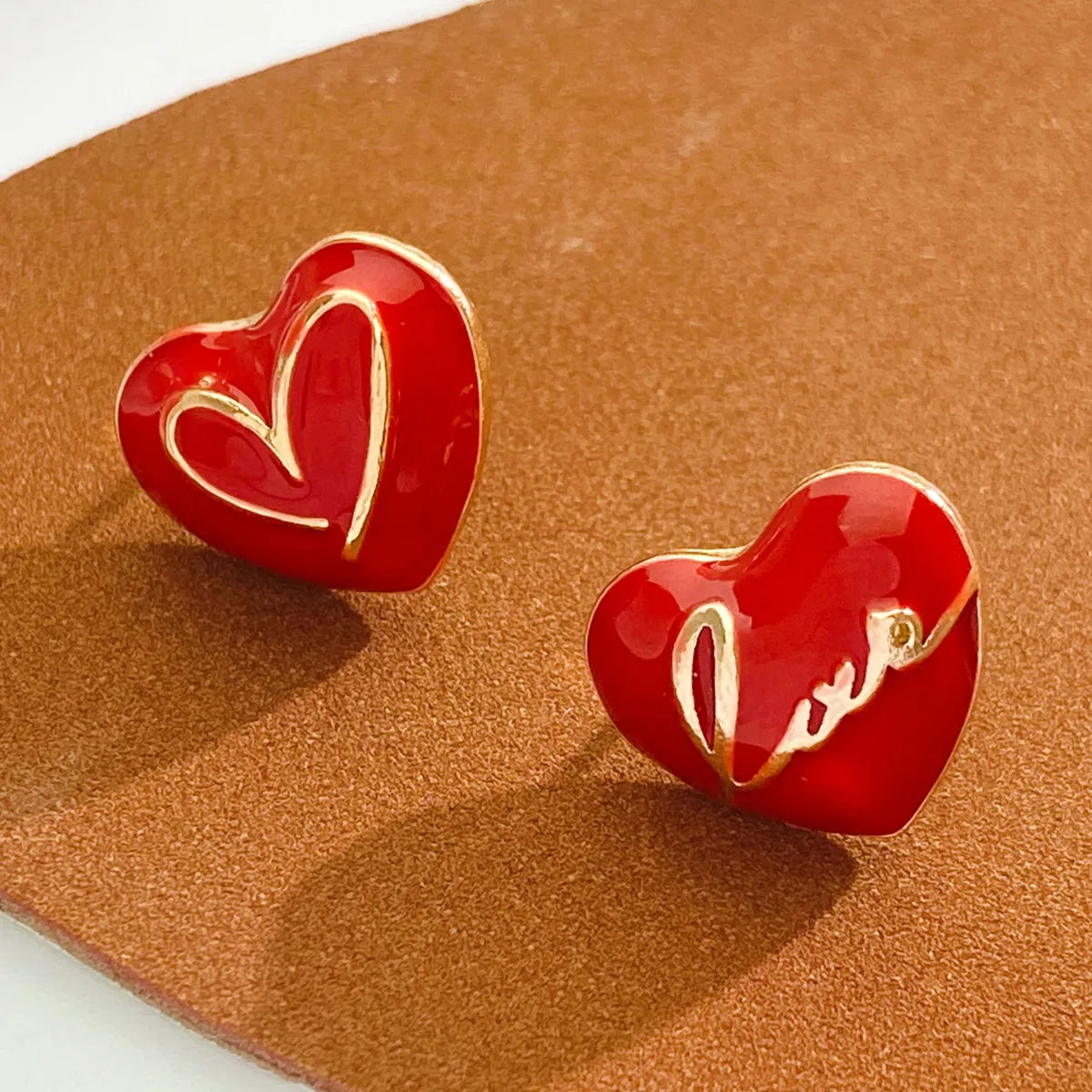 1 Pair Sweet Simple Style Letter Heart Shape Alloy Ear Studs