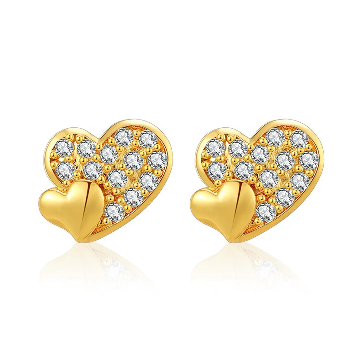 1 Pair Sweet Simple Style Moon Heart Shape Plating Inlay Copper Zircon Ear Studs