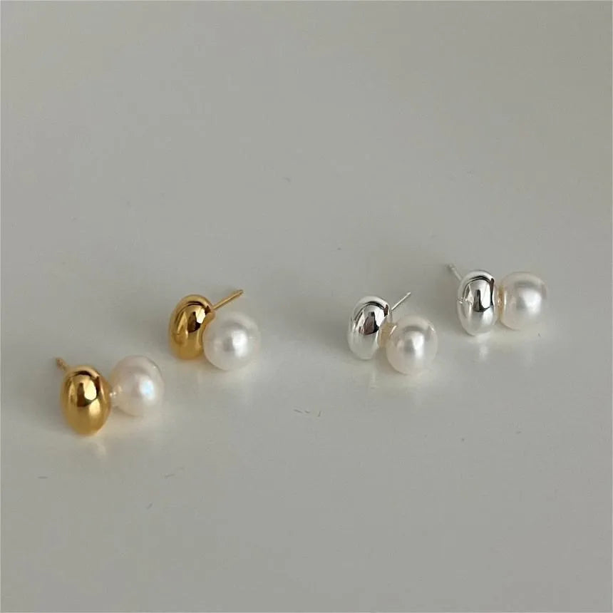 1 Pair Sweet Simple Style Oval Inlay Sterling Silver Pearl Ear Studs