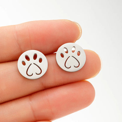 1 Pair Sweet Simple Style Paw Print Plating 304 Stainless Steel 18K Gold Plated Ear Studs