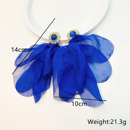 1 Pair Sweet Simple Style Petal Alloy Cloth Rhinestones Drop Earrings