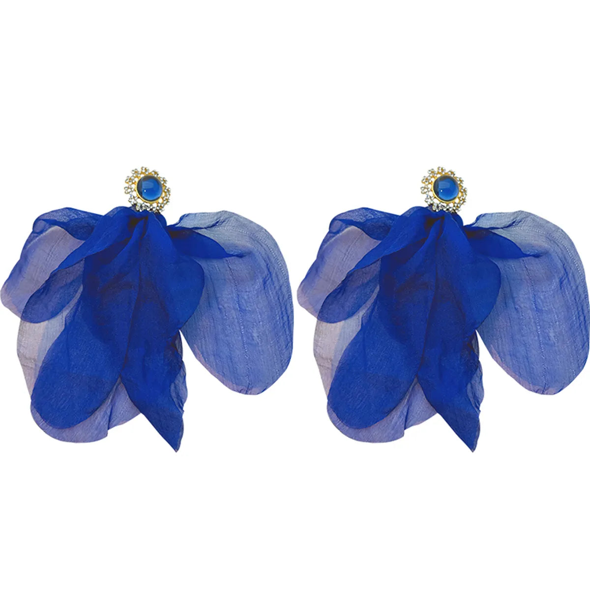 1 Pair Sweet Simple Style Petal Alloy Cloth Rhinestones Drop Earrings