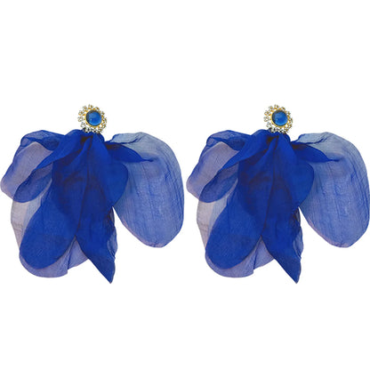 1 Pair Sweet Simple Style Petal Alloy Cloth Rhinestones Drop Earrings