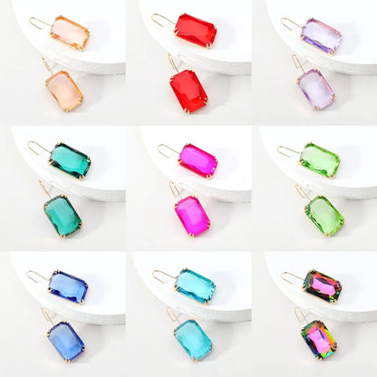 1 Pair Sweet Simple Style Rectangle Inlay Alloy Glass Ear Hook