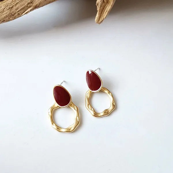 1 Pair Sweet Simple Style Round Enamel Plating Copper Drop Earrings