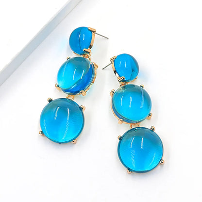 1 Pair Sweet Simple Style Round Inlay Alloy Resin Drop Earrings