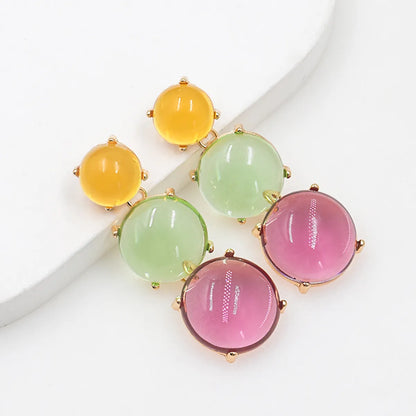 1 Pair Sweet Simple Style Round Inlay Alloy Resin Drop Earrings