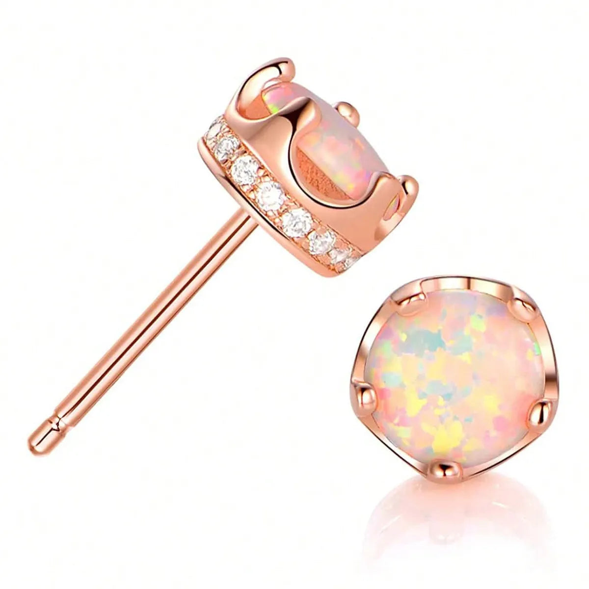 1 Pair Sweet Simple Style Round Plating Inlay Copper Artificial Gemstones Zircon Rose Gold Plated Ear Studs