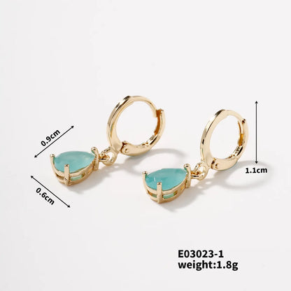 1 Pair Sweet Simple Style Round Water Droplets Plating Inlay Copper Glass K Gold Plated Drop Earrings