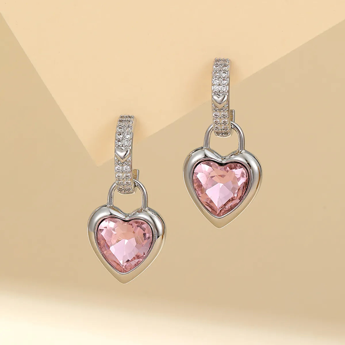 1 Pair Sweet Simple Style Shiny Heart Shape Inlay Copper Crystal Zircon KC Gold Electrophoresis White  Drop Earrings