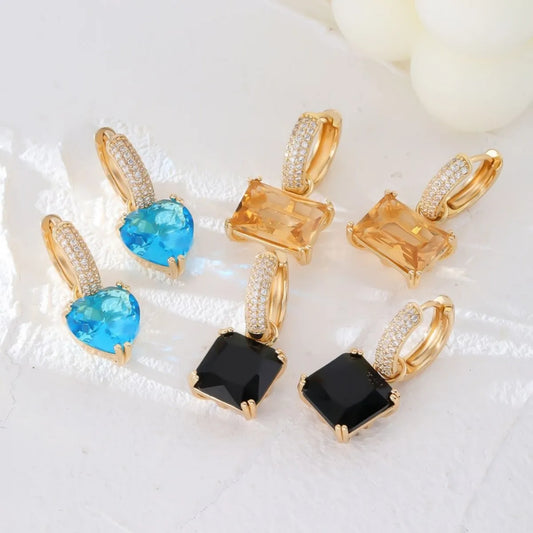 1 Pair Sweet Simple Style Shiny Square Heart Shape Rectangle Inlay Copper Zircon Drop Earrings