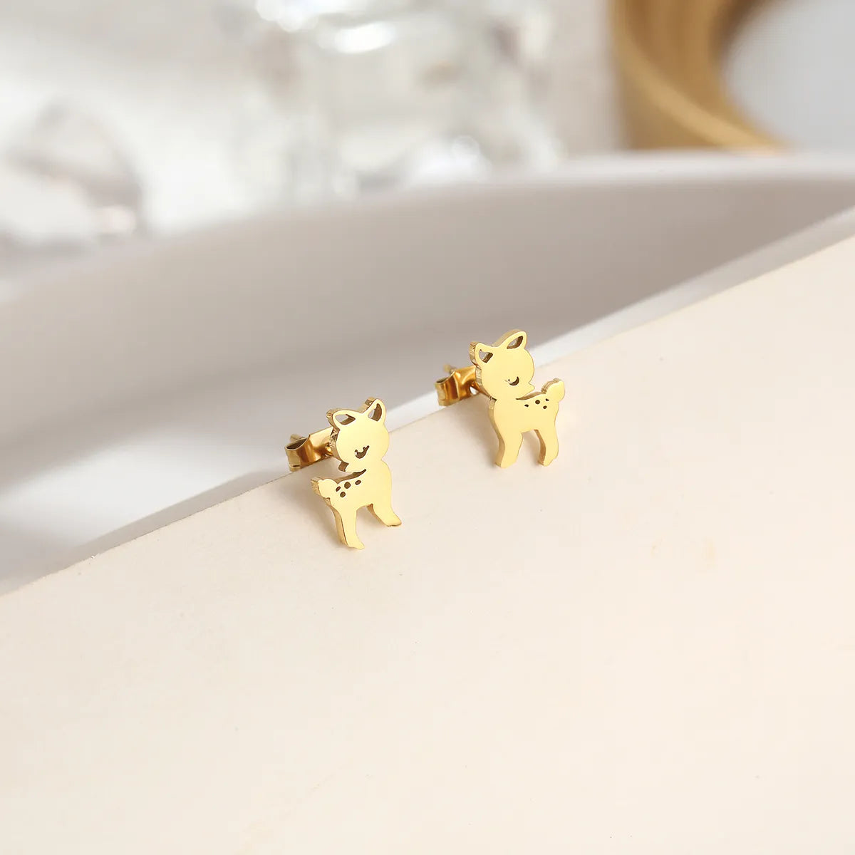 1 Pair Sweet Simple Style Sika Deer Polishing Plating Stainless Steel 18k Gold Plated Drop Earrings