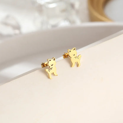 1 Pair Sweet Simple Style Sika Deer Polishing Plating Stainless Steel 18k Gold Plated Drop Earrings