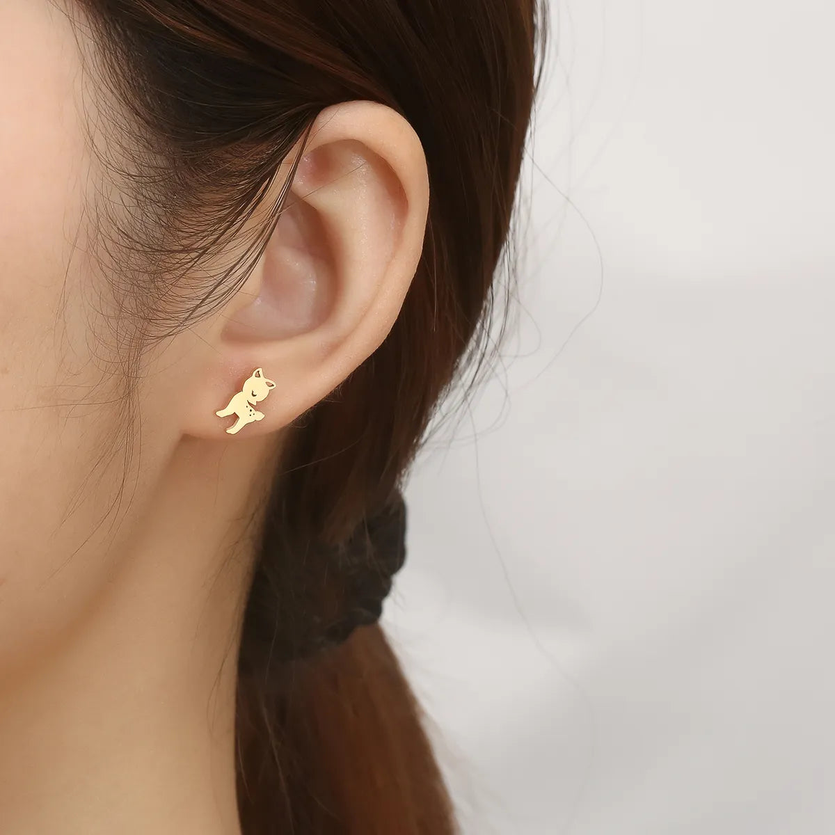 1 Pair Sweet Simple Style Sika Deer Polishing Plating Stainless Steel 18k Gold Plated Drop Earrings