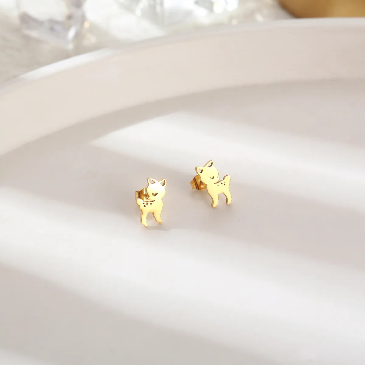 1 Pair Sweet Simple Style Sika Deer Polishing Plating Stainless Steel 18k Gold Plated Drop Earrings